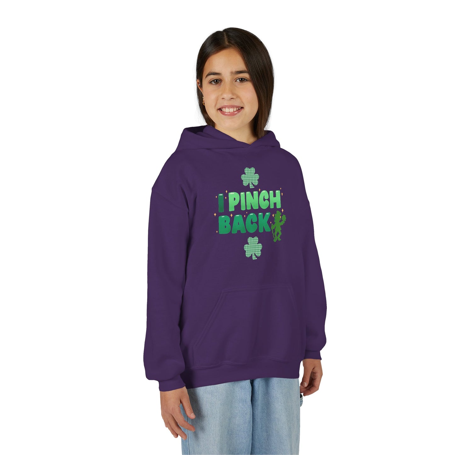 Youth St. Patrick's Day Hoodie — "I Pinch Back" Shamrock (Approach With Caution-LOL)