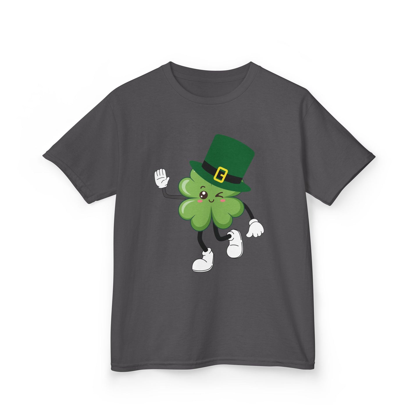 "Dancing Shamrock with Leprechaun Hat".  Kids Heavy Cotton T-Shirt. Patrick’s Day Tee