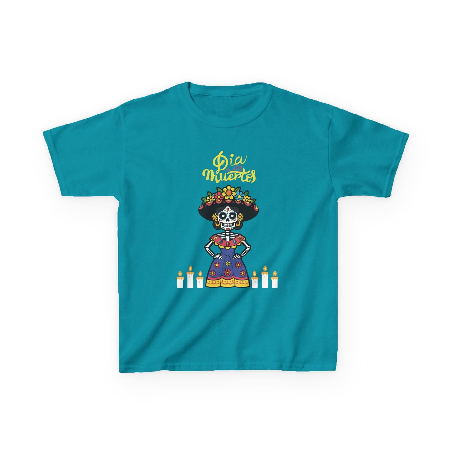 "Dia De Los Muertos" Kids Heavy CottonTee.  A Fun and Colorful Sugar Skull Design