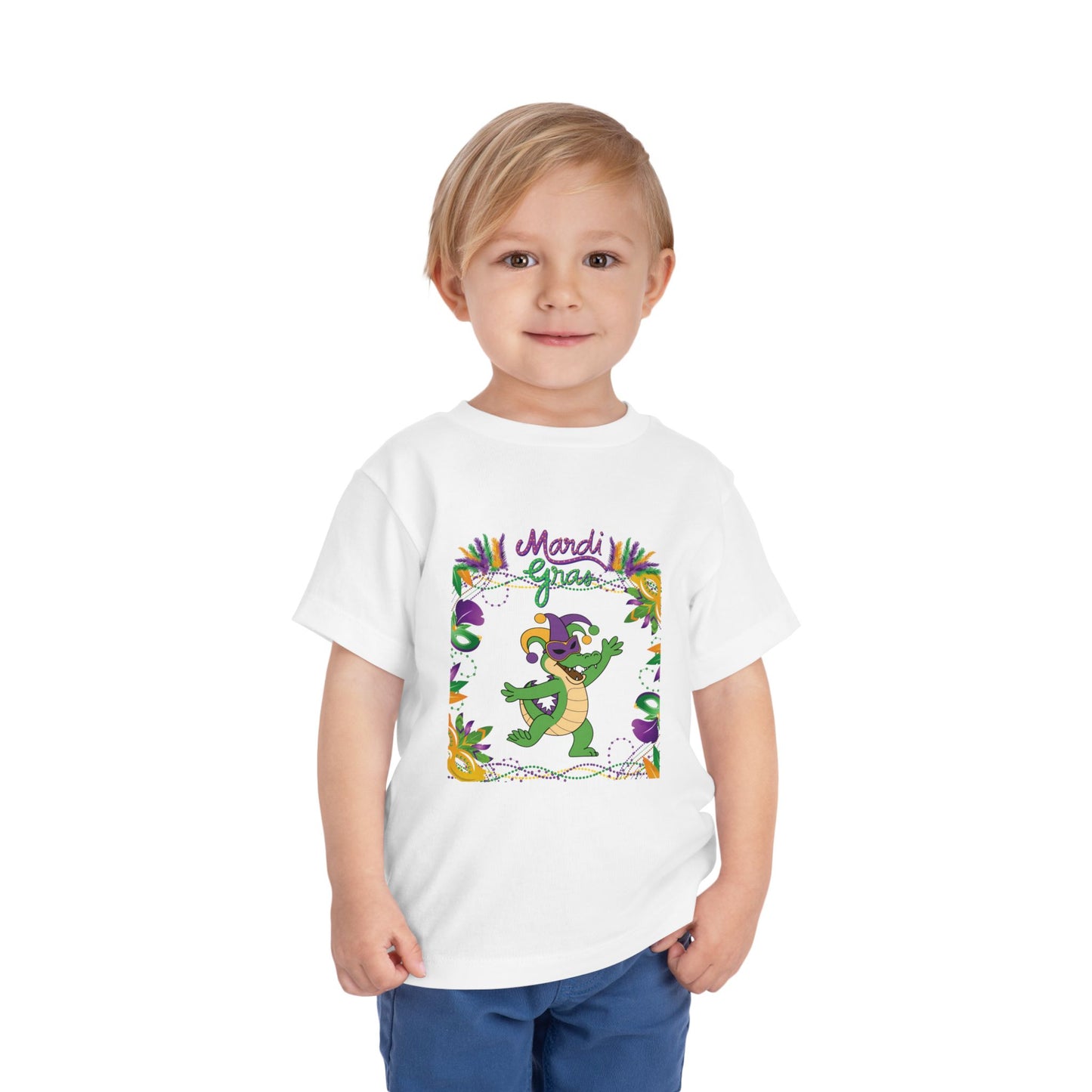 Toddler Tee — "Mardi Gras" Alligator Kids/Toddler Tee Short Sleeve Shirt