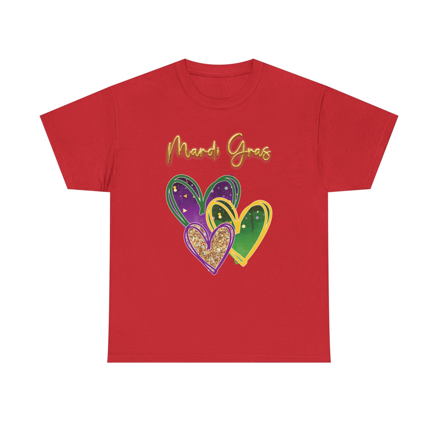 "Mardi Gras Hearts" Unisex T-Shirt.  A "Heart Felt"  Celebration Of Carnival In Purple, Green & Gold!