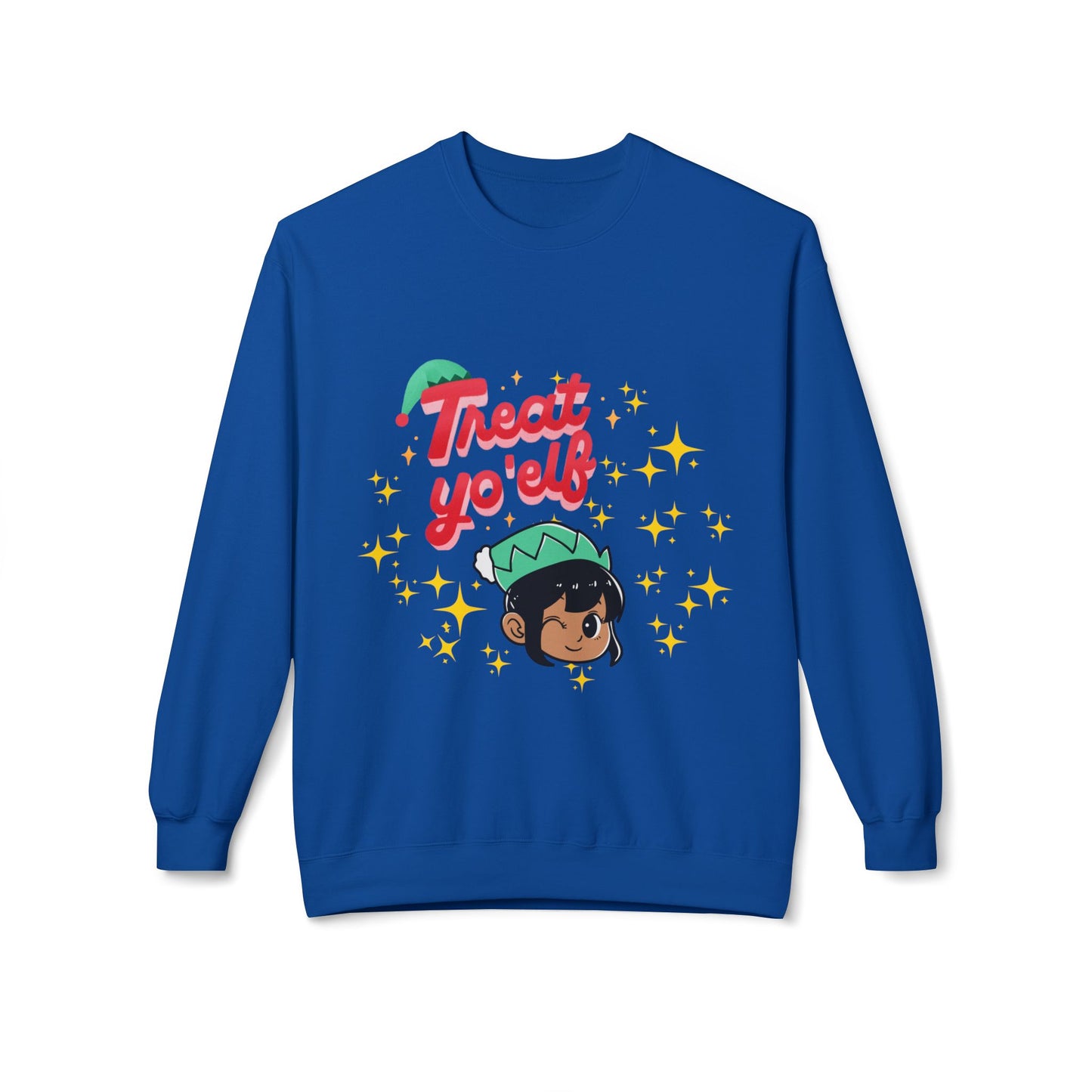 "Treat Yo'Elf" — Cute Elf Holiday Unisex Crewneck Sweatshirt