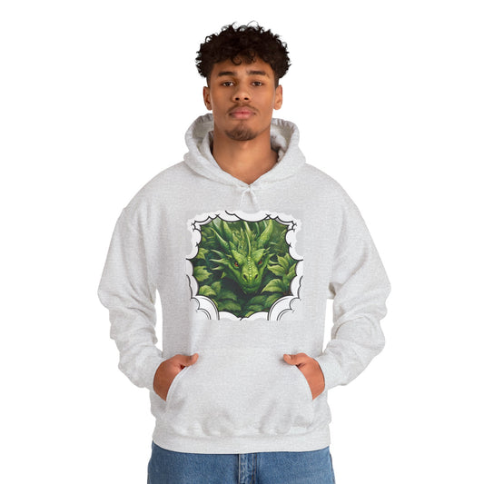 "Green Fantasy Dragon" Unisex Pullover Hoodie.  Our Intriguing 'Anime Style' Dragon Hides Between Lush, Green Leaves-Waiting...