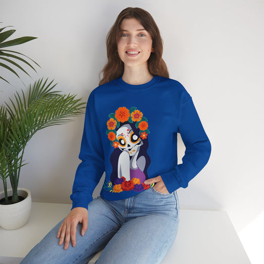 " Katrina Floral Skull"  Unique Crewneck Unisex Sweatshirt. Great for Celebrations like Dia De Los Muertos, Halloween or Any day!