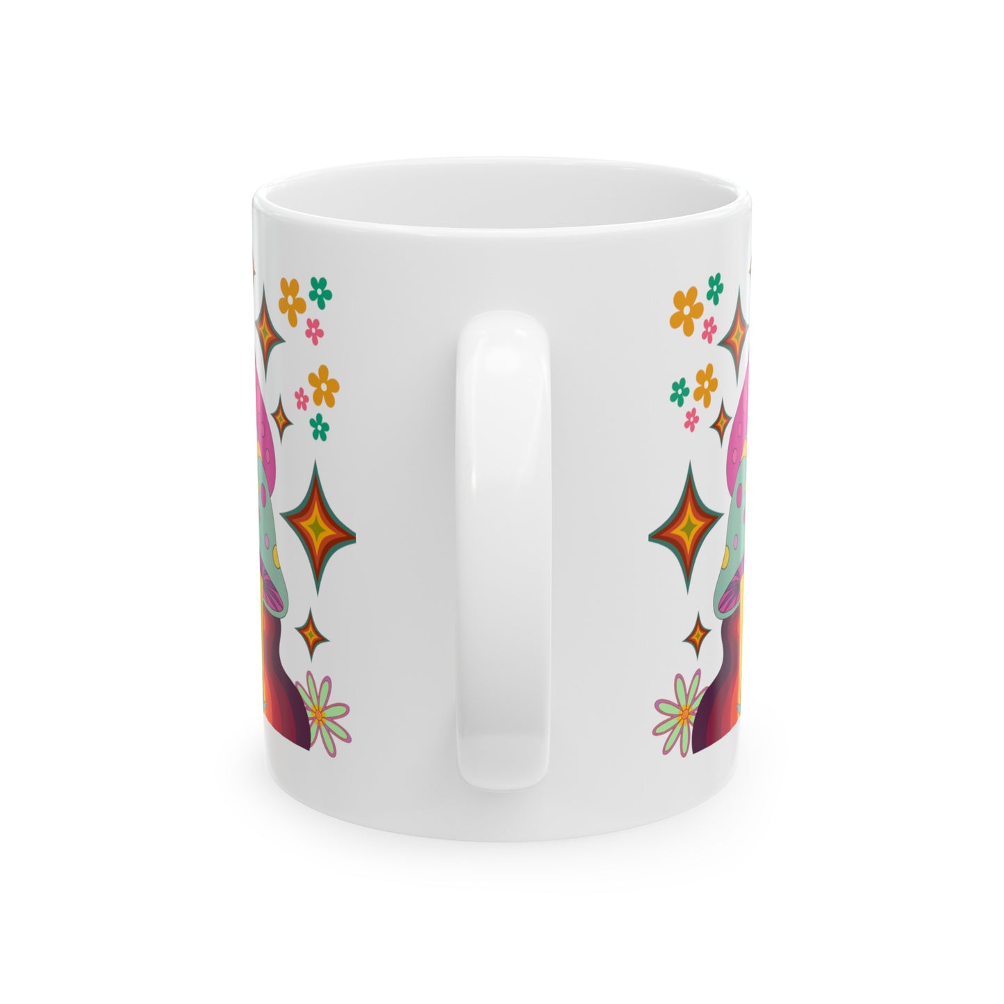 "Extra Groovy Mushrooms"  White Ceramic Mug, 11oz