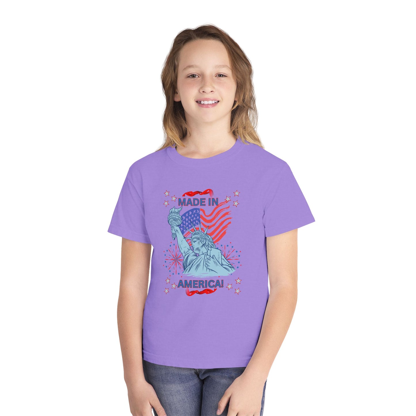 Made in America Statue of Liberty Youth Tee — Patriotic 4th of July Flag Graphic