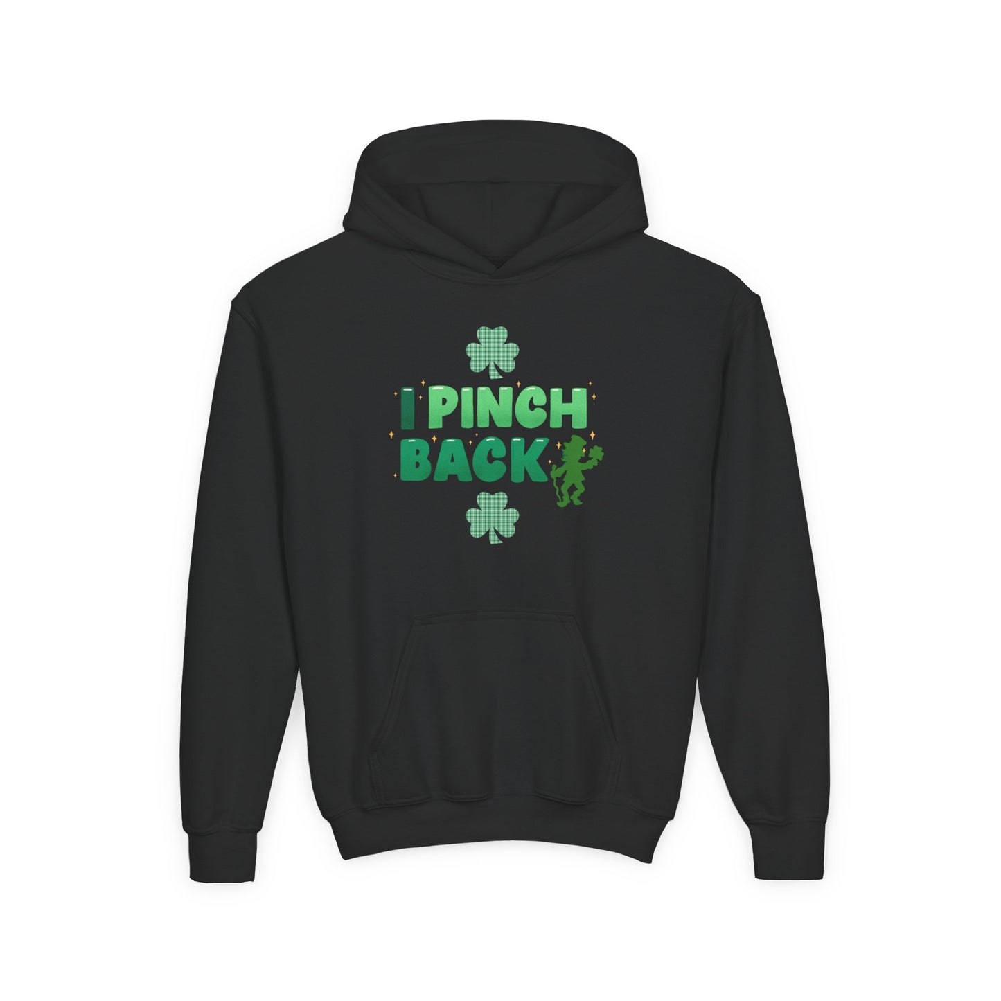 Youth St. Patrick's Day Hoodie — "I Pinch Back" Shamrock (Approach With Caution-LOL)