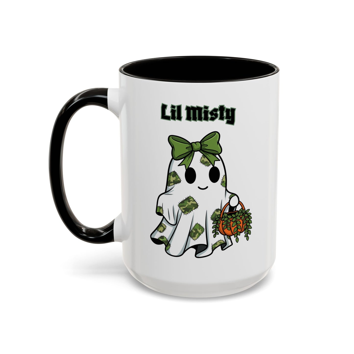 "Lil Misty Ghost" White Ceramic Mug  (11oz and 15oz) With Colorful Accents.  A Cute Halloween Mug for All Ages!