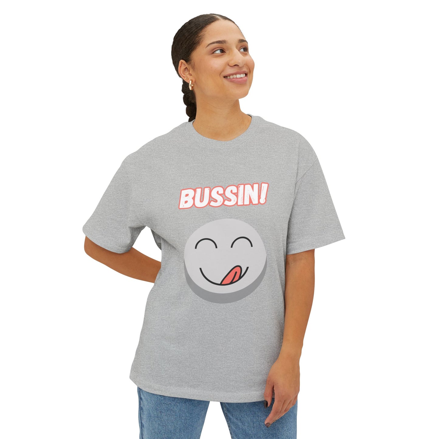 "Bussin", Our  Unisex Oversized Boxy Graphic Tee - A Great Trendy Gift !