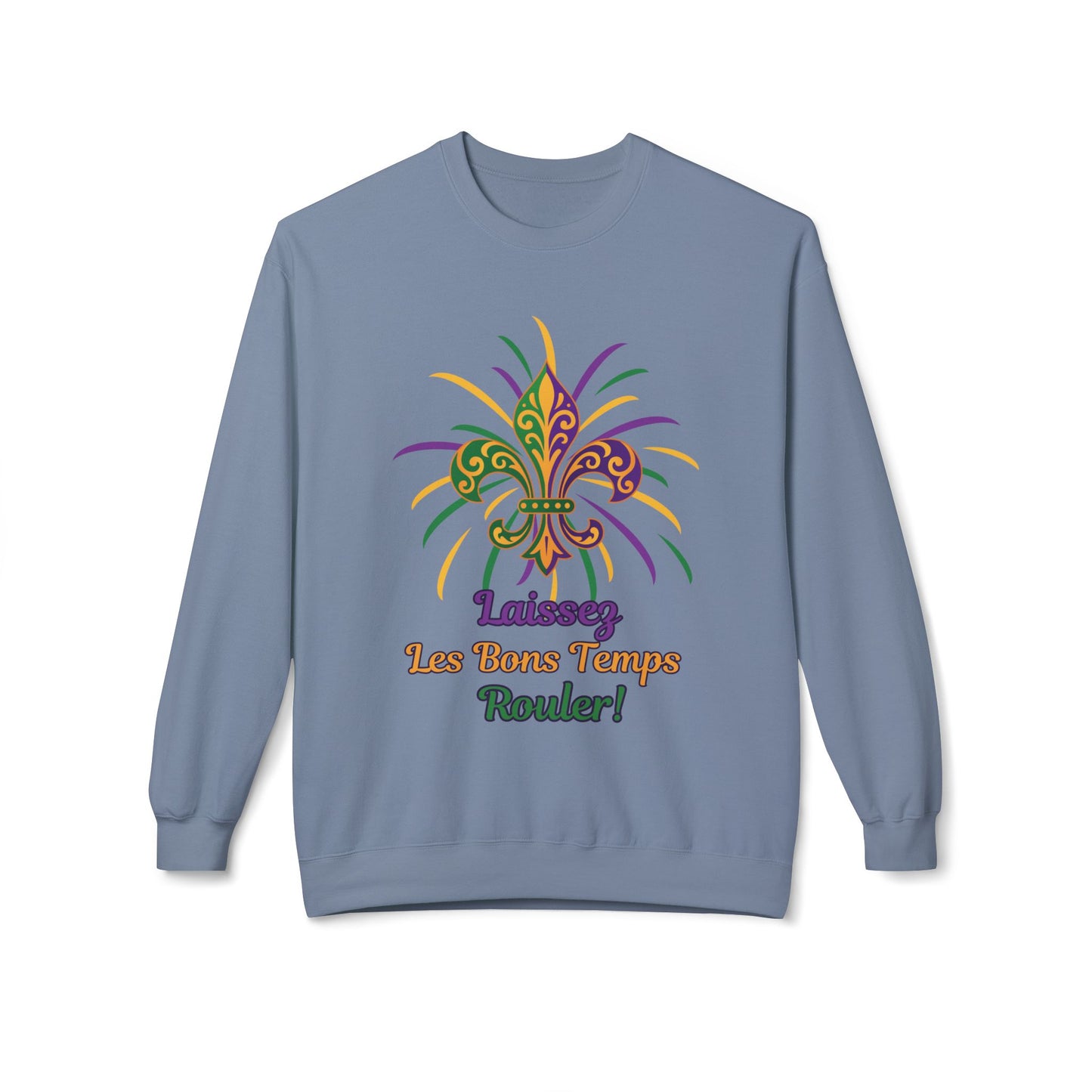 Mardi Gras Fleur-de-Lis Crewneck Sweatshirt — "Laissez Les Bons Temps Rouler!"