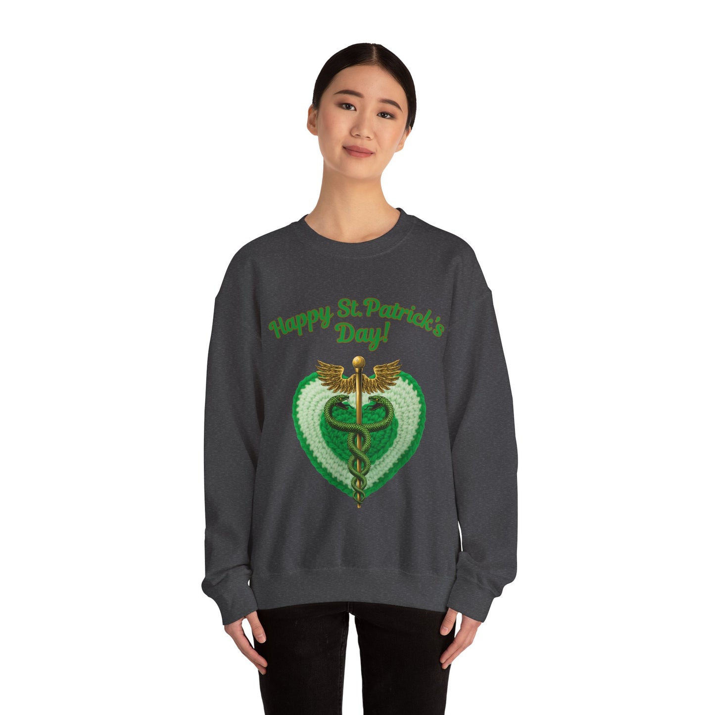 "Happy St. Patrick’s Day-Heart & Caduceus"  Unisex Sweatshirt — For Caring Health Professionals!
