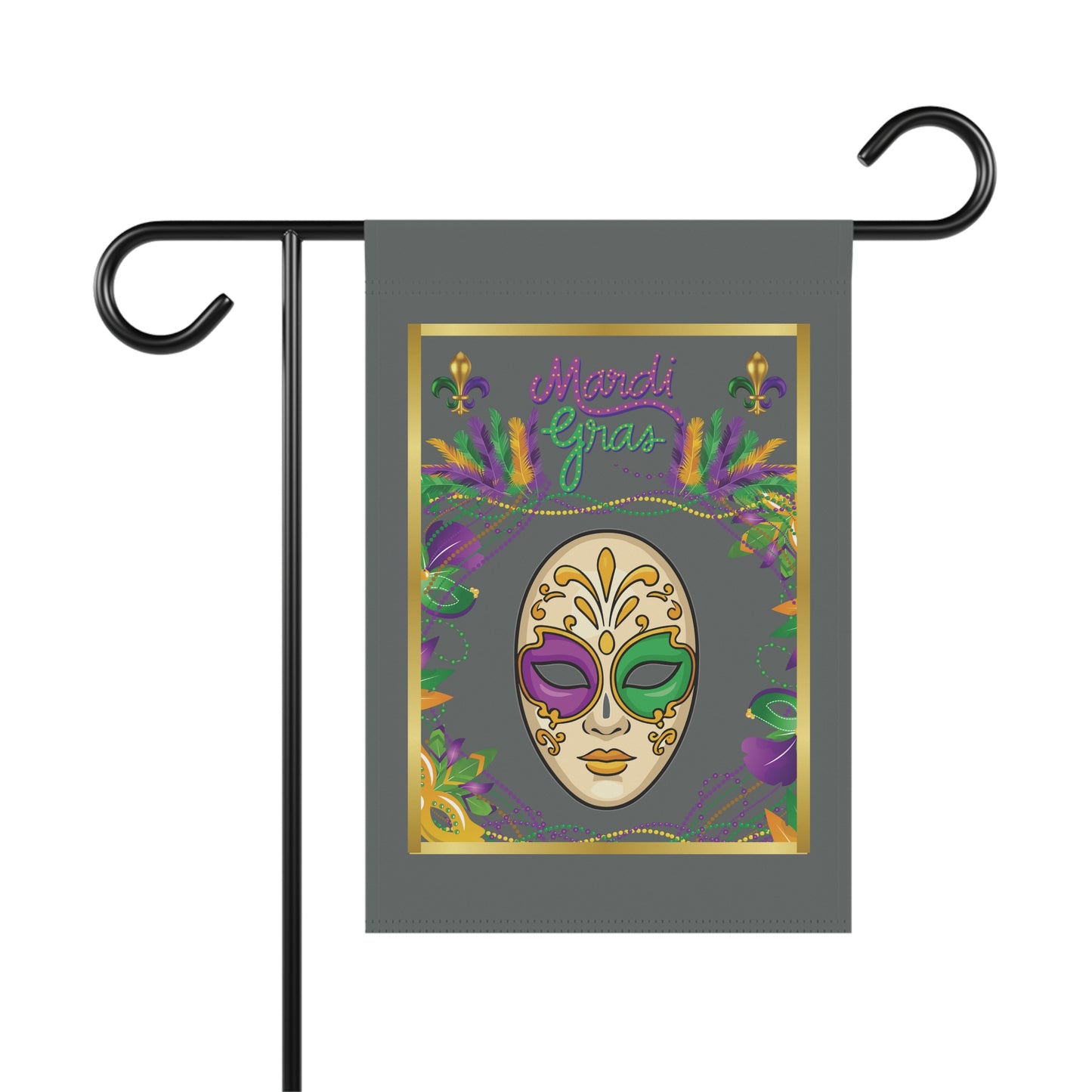 "Mardi Gras Mask", Garden Flag/House Banner In Dark Gray.  Lovely Carnival Mask  Heralds In The Mardi Gras Season!