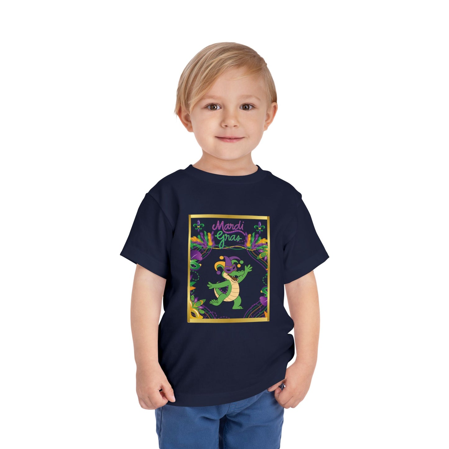 "Mardi Gras Gator" Toddler Tee.  This Masked Alligator Is Ready To Celebrate Mardi Gras In Purple, Gold And Green!
