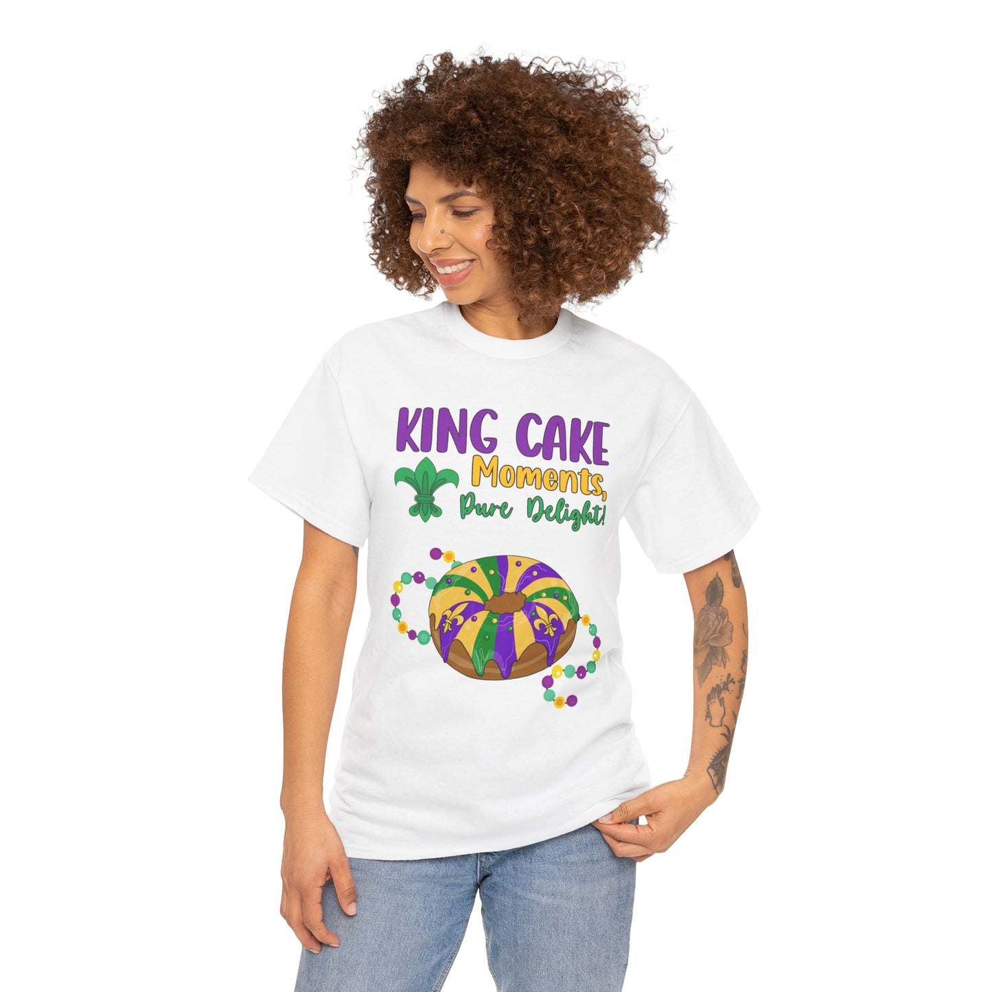 "Mardi Gras King Cake" Unisex Heavy Cotton  Adult Tee — "A King Cake Moment — Pure Delight"