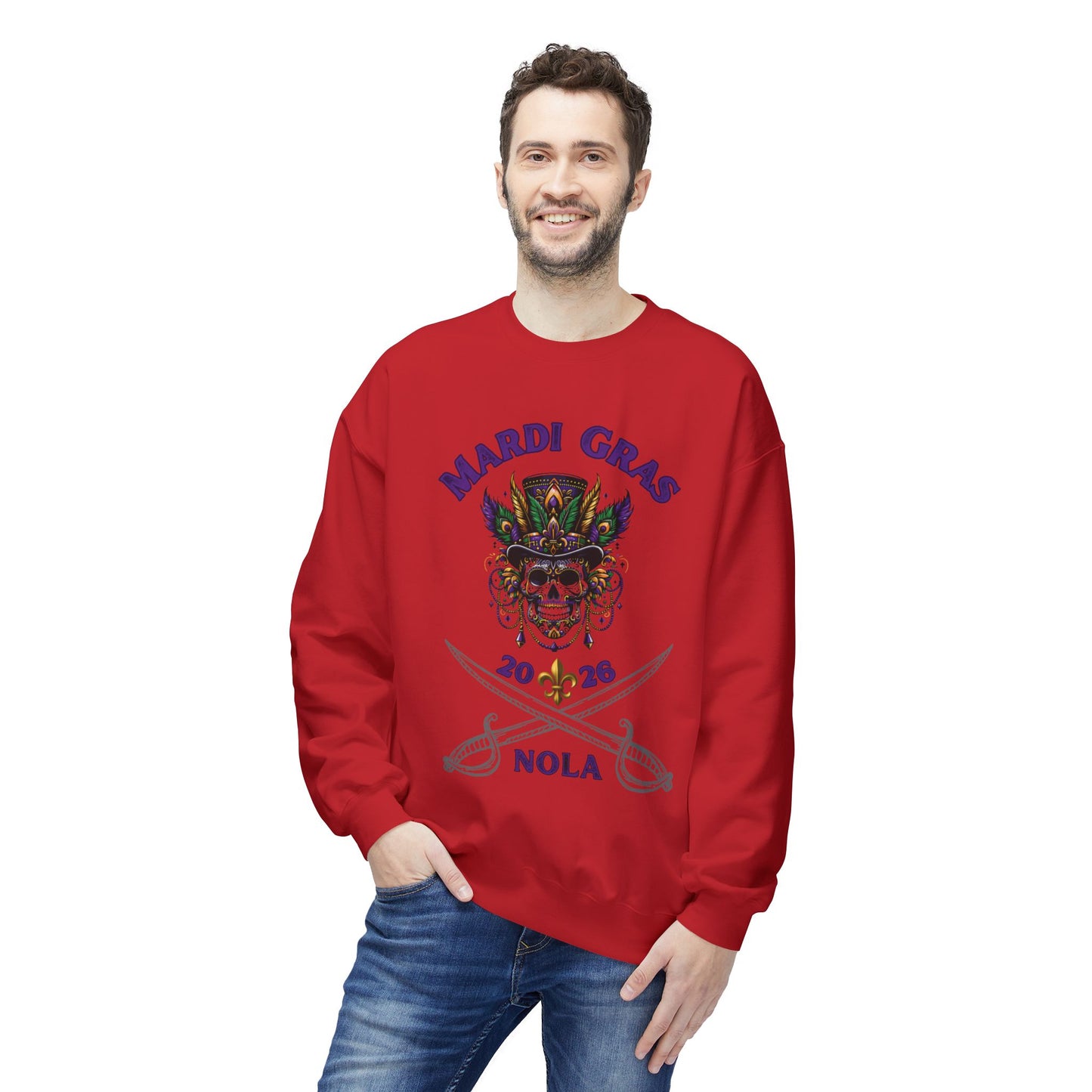"Mardi Gras 2026 Voodoo Pirate" Crewneck Sweatshirt — A NOLA 2026 Festival Unisex Pullover Ideal For Celebrating Carnival & A Great Souvenir!