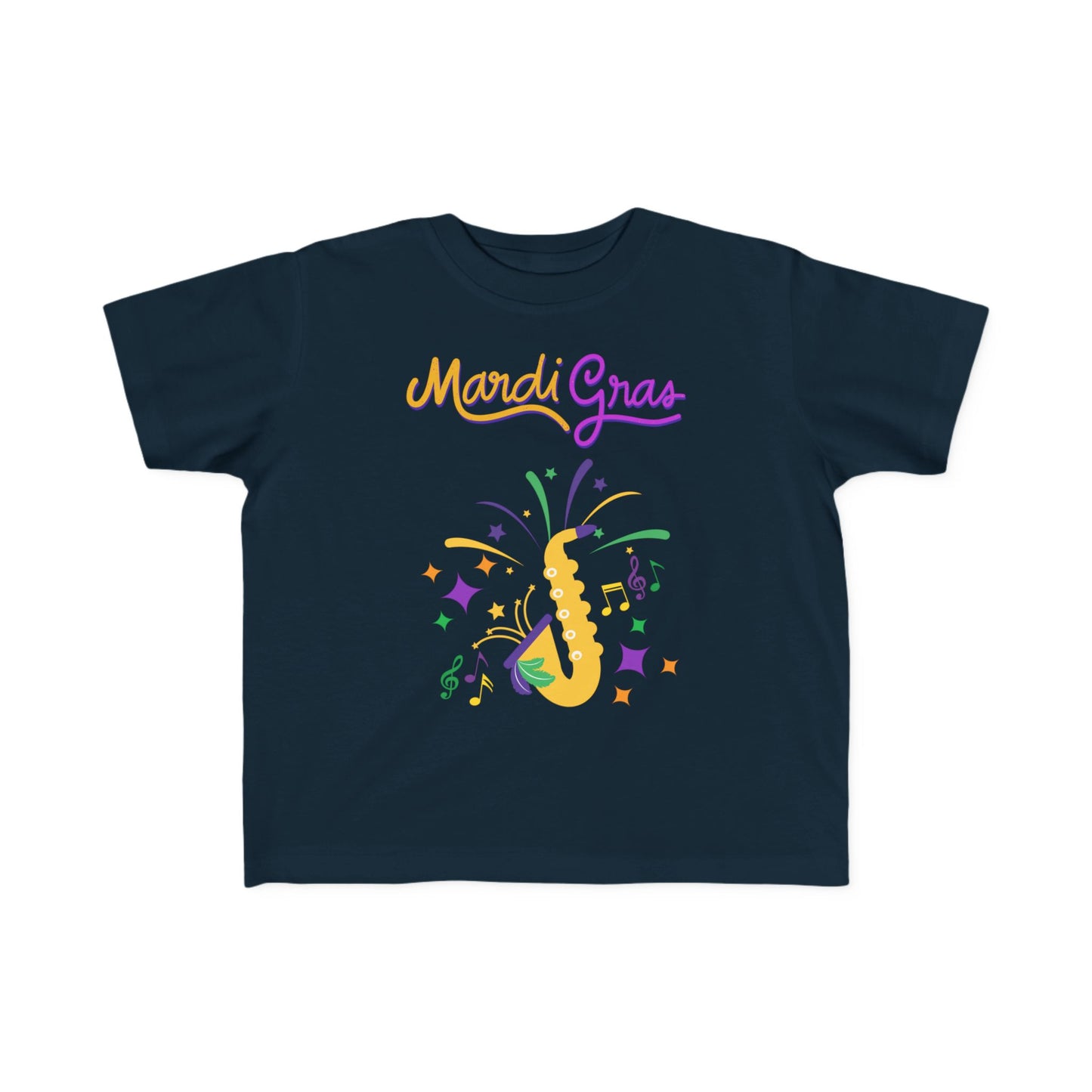 "Mardi Gras Saxophone" Toddler T-Shirt .  This Colorful Saxophone & Confetti Design Helps The Little One Get In The Carnival Mood!.