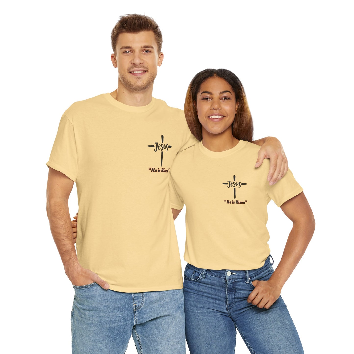 "He is Risen"  Front and Back Design, Unisex Heavy Cotton Tee