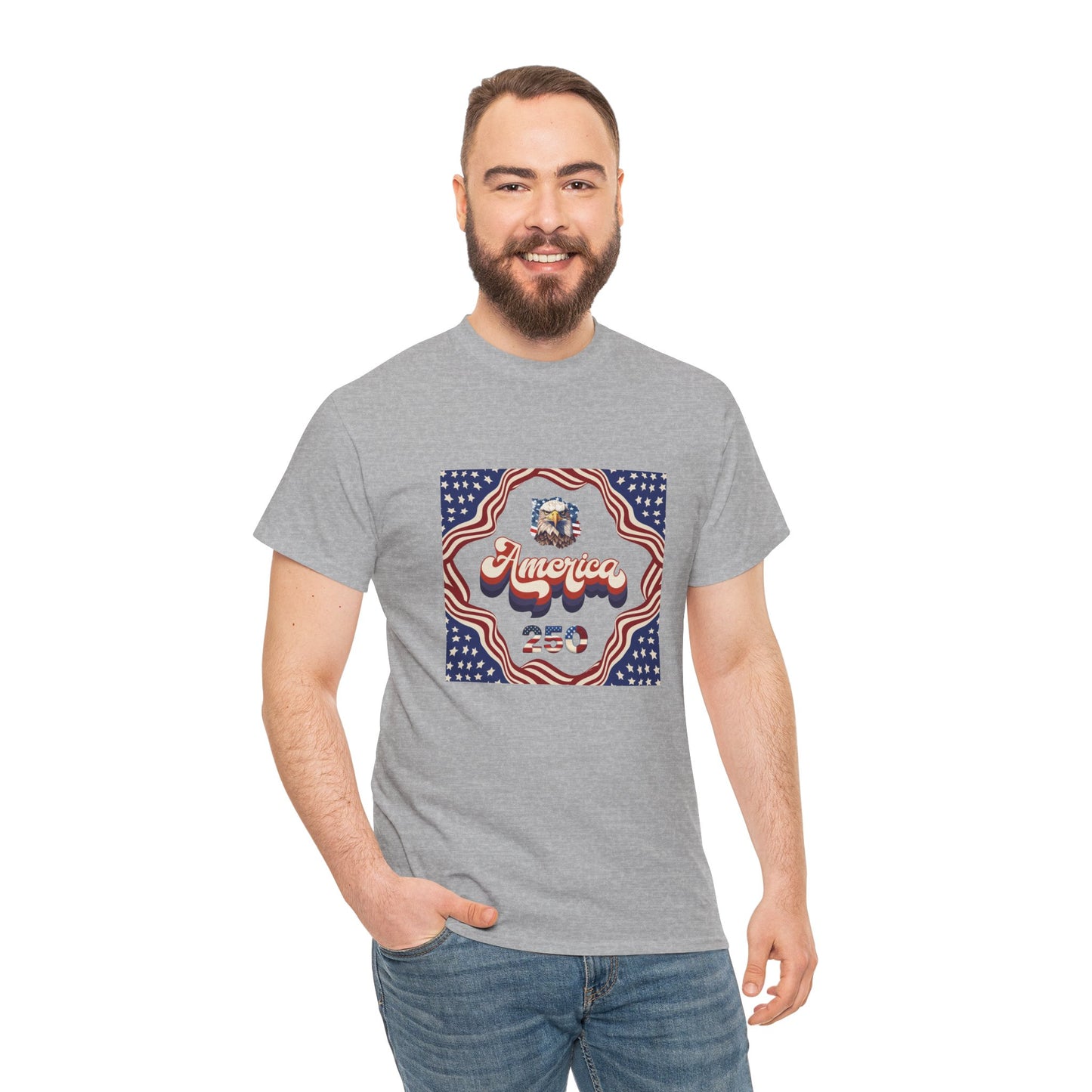 Unisex Heavy Cotton T-Shirt — Retro "America 250" Patriotic Eagle Graphic: 4th of July Celebration Tee