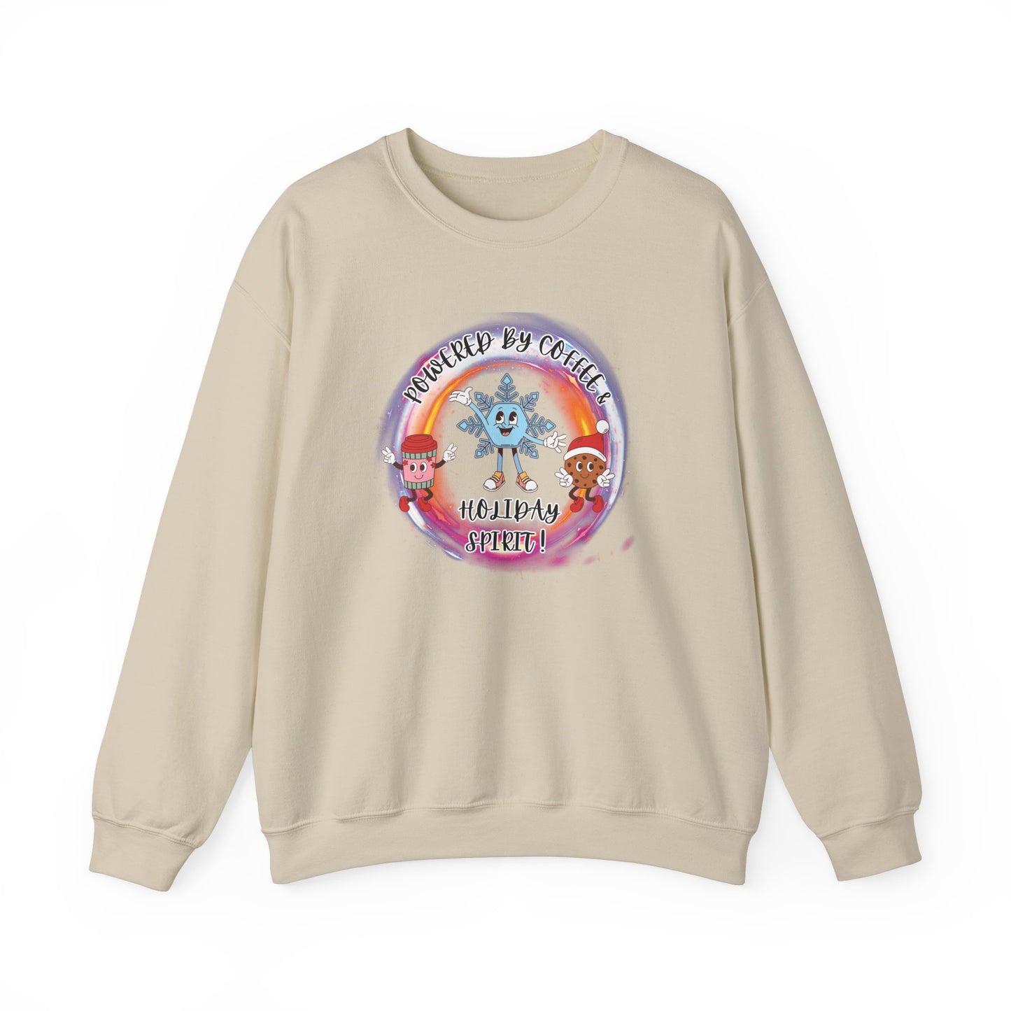 "Powered By Coffee & Holiday Spirit!" Unisex Heavy Blend™ Crewneck Sweatshirt