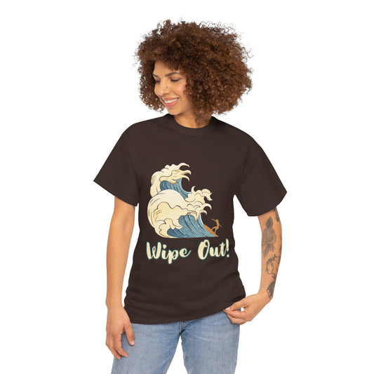 Surf-Inspired Unisex Heavy Cotton Tee - "Wipe Out!" Graphic