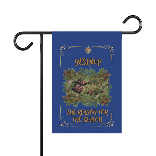"Yeshua" Nativity Garden Flag — "The Reason for the Season" Deep Blue Christmas Holiday 12in x 18in  Banner
