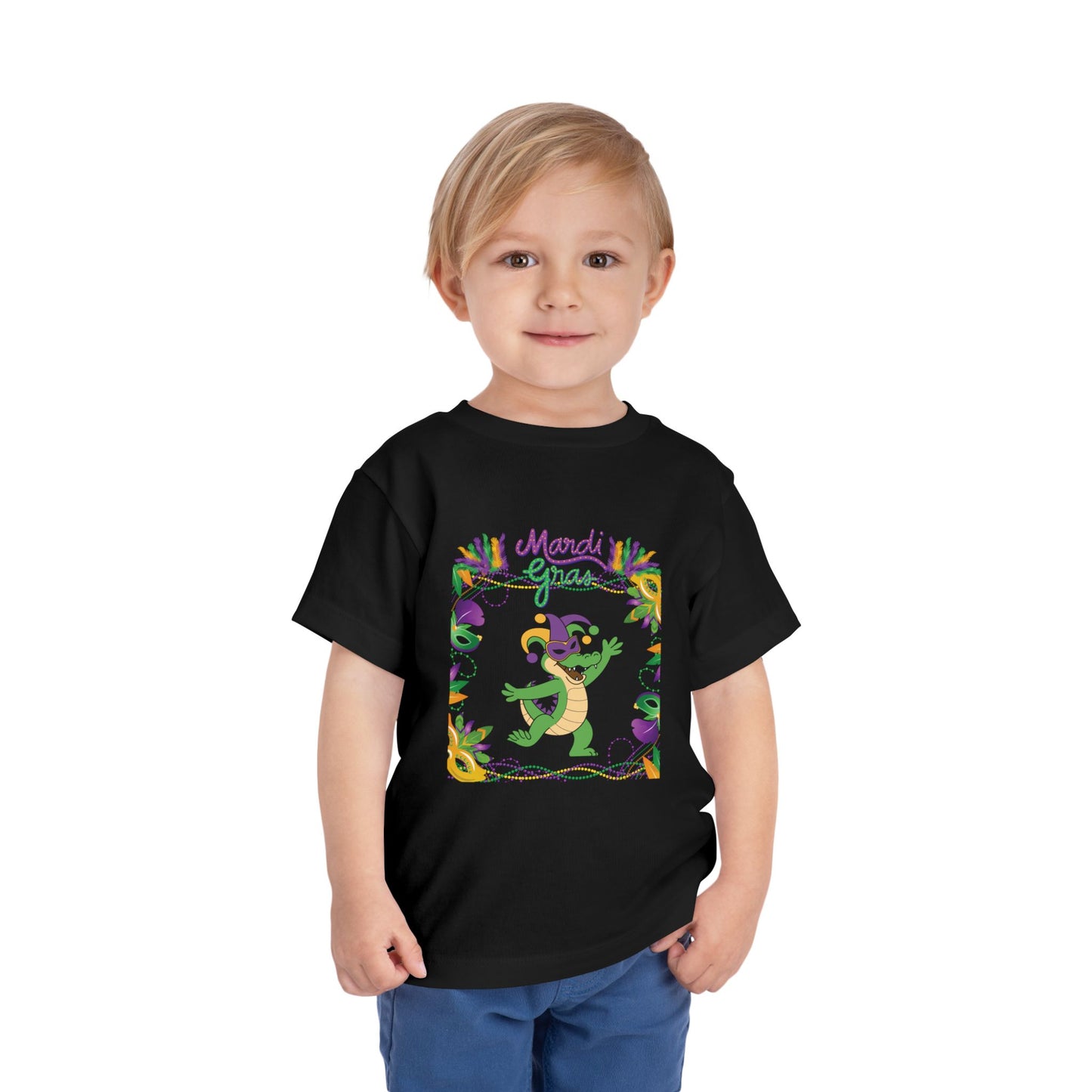 Toddler Tee — "Mardi Gras" Alligator Kids/Toddler Tee Short Sleeve Shirt