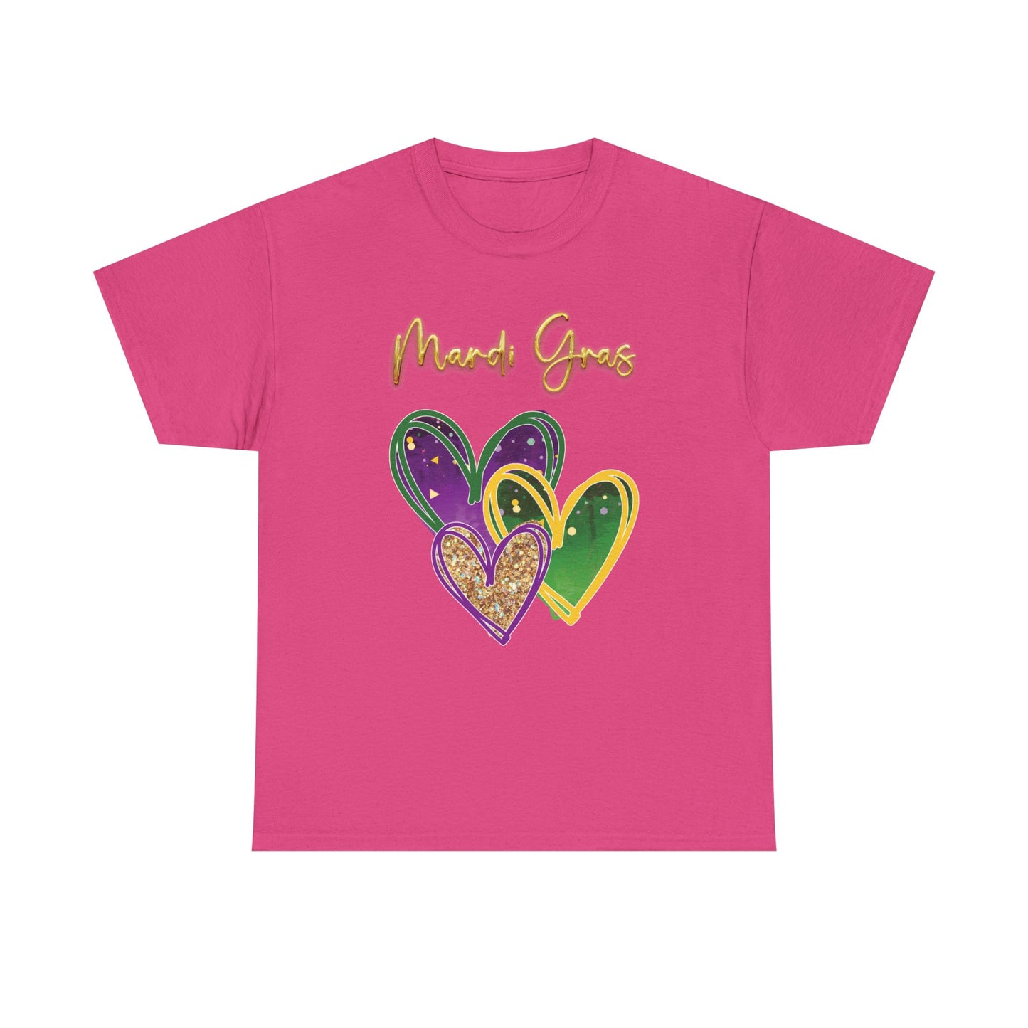"Mardi Gras Hearts" Unisex T-Shirt.  A "Heart Felt"  Celebration Of Carnival In Purple, Green & Gold!