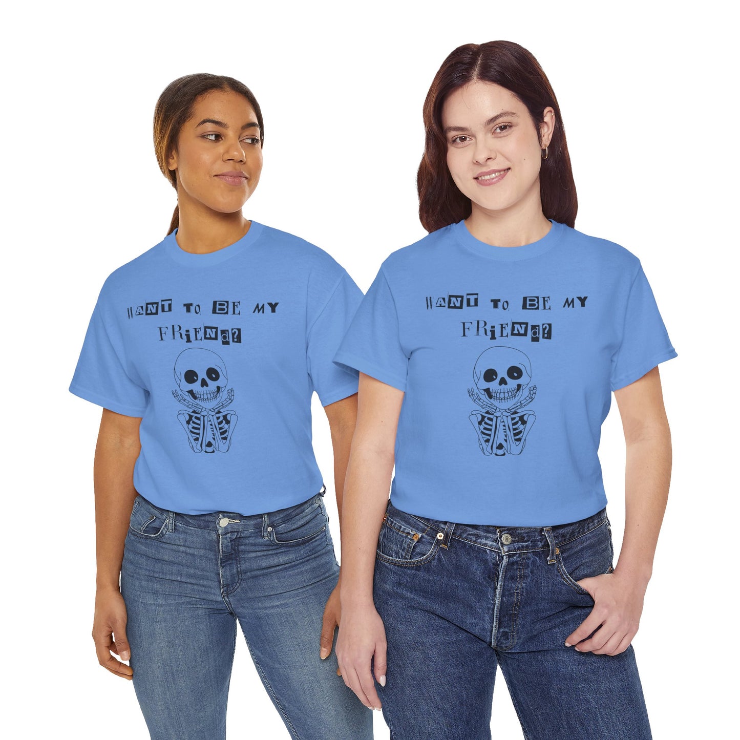 "Want To Be My Friend?" Adorable Skeleton, Unisex Tee.  A Cute Halloween Gift!