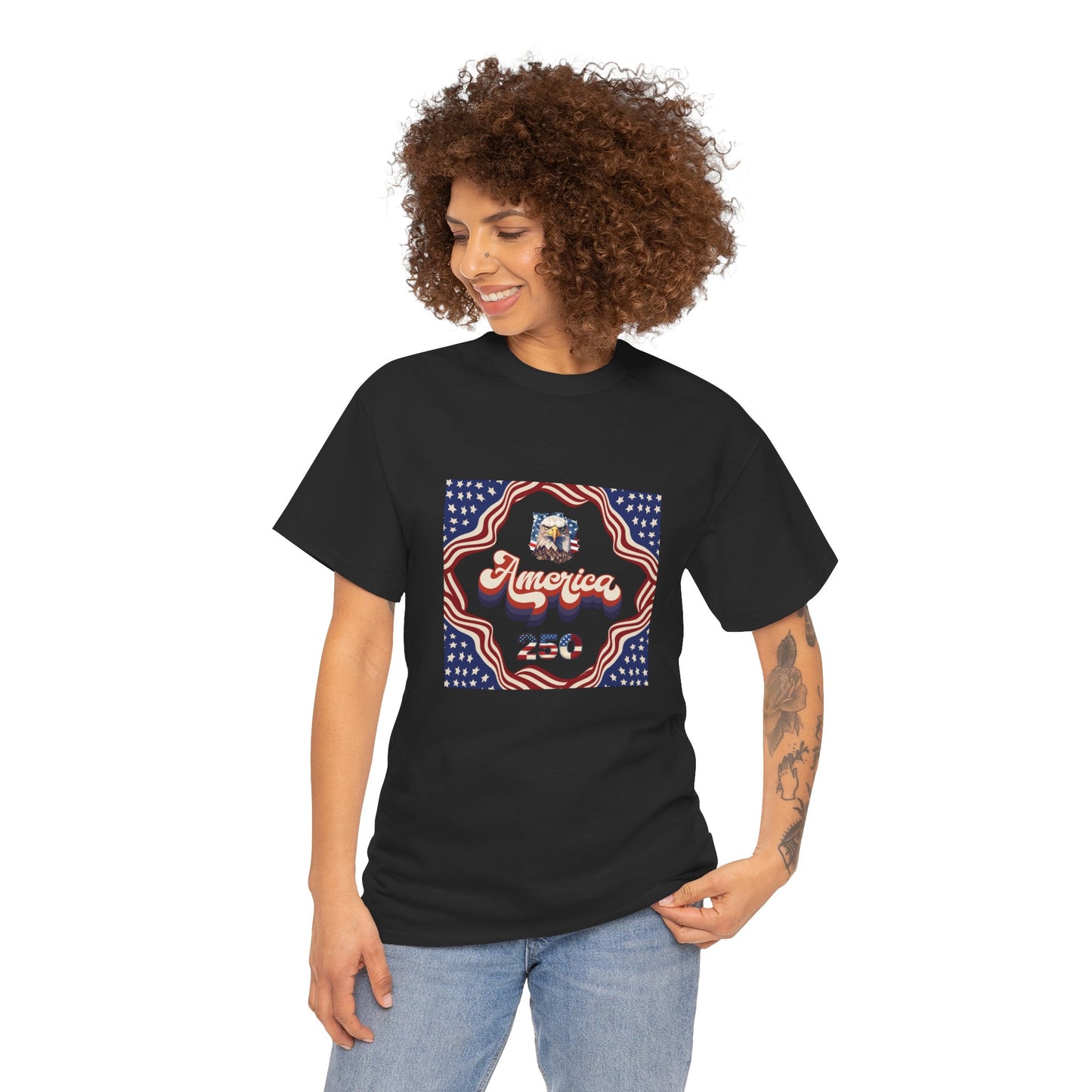 Unisex Heavy Cotton T-Shirt — Retro "America 250" Patriotic Eagle Graphic: 4th of July Celebration Tee