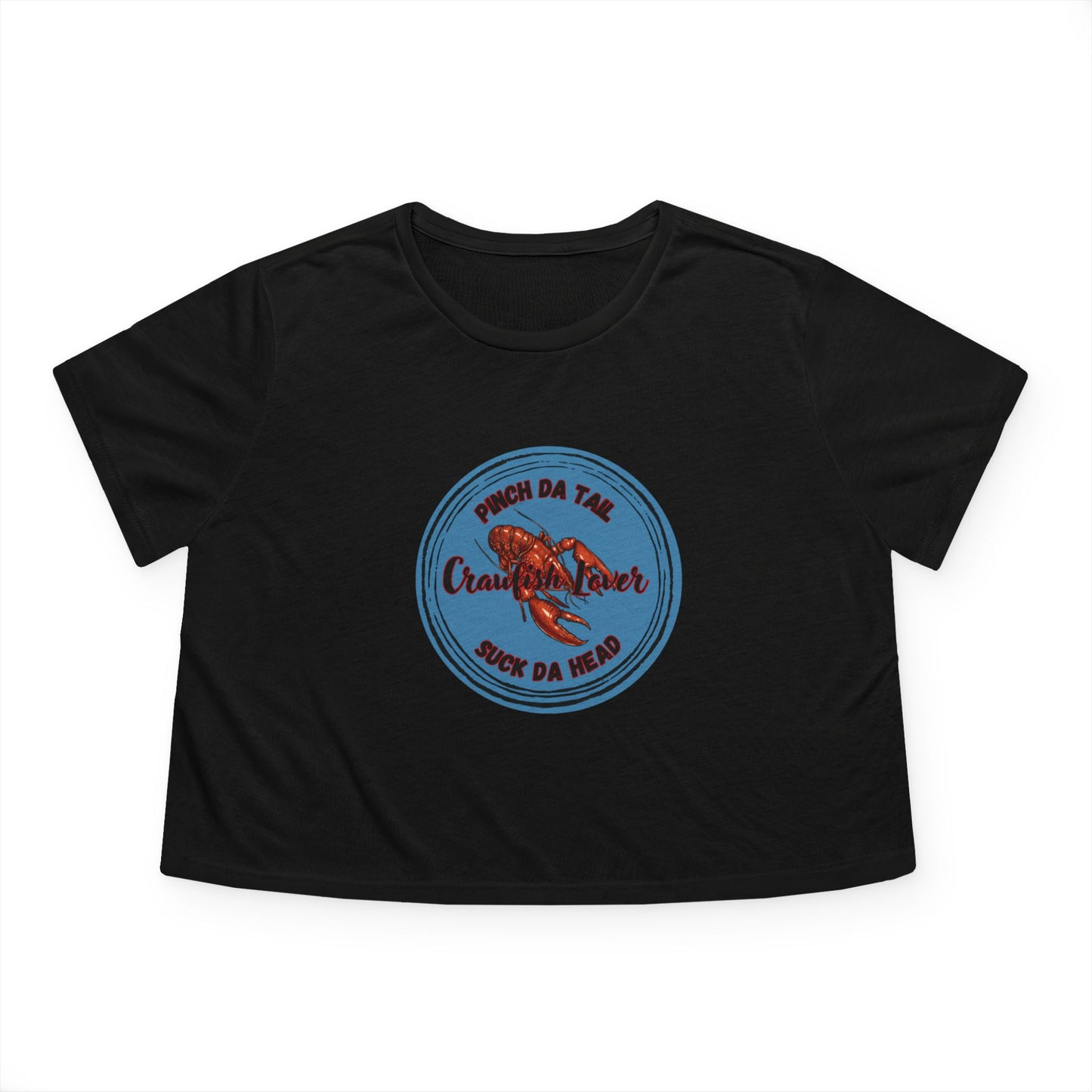 "Crawfish Lover"  Womens' Flowy Cropped Tee — "Pinch Da Tail, Suck Da Head" Seafood Festival Shirt