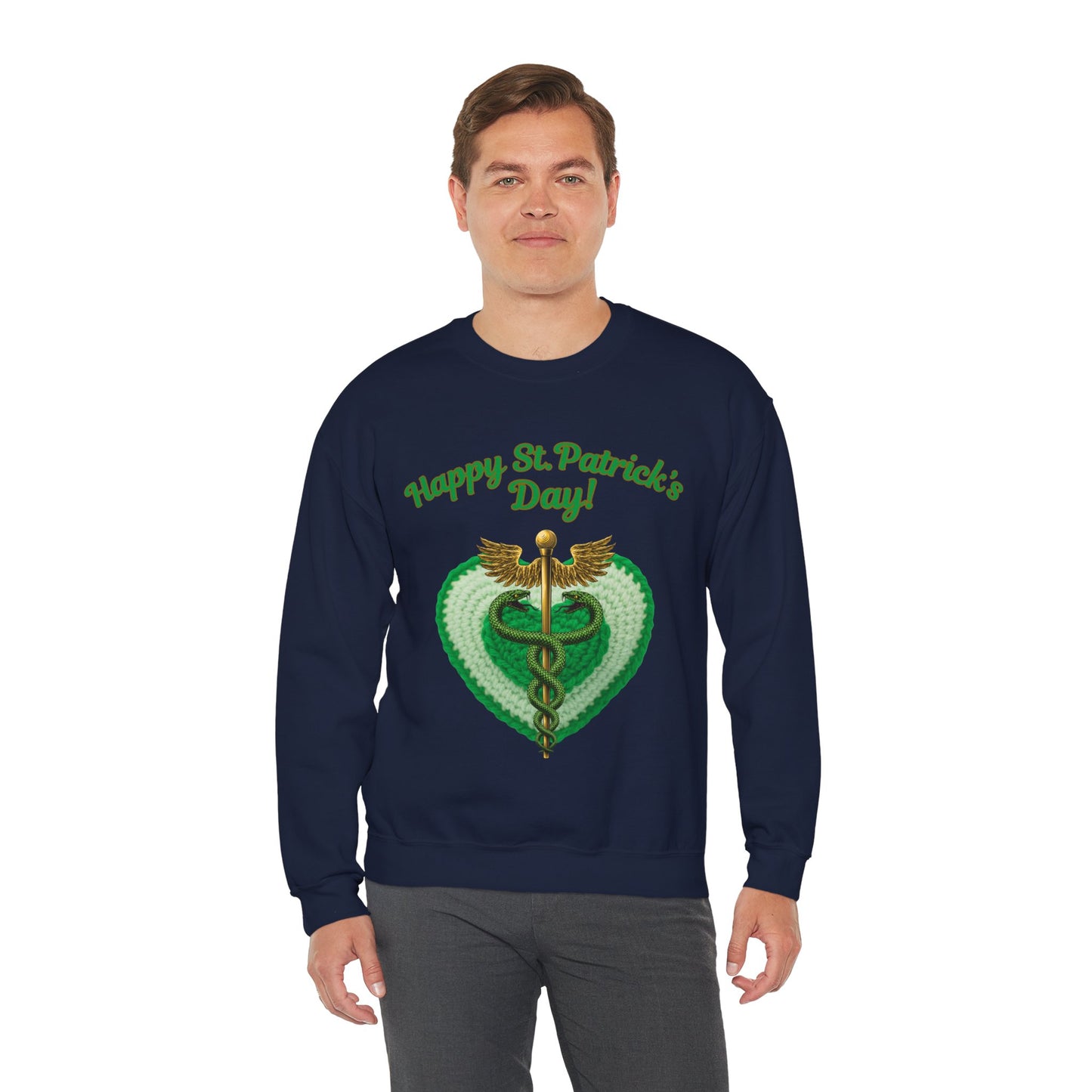 "Happy St. Patrick’s Day-Heart & Caduceus"  Unisex Sweatshirt — For Caring Health Professionals!