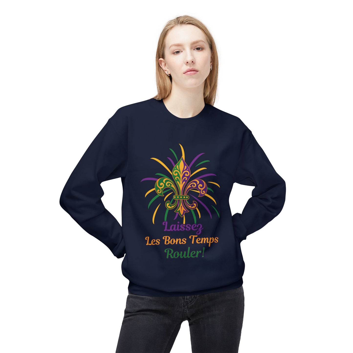 Mardi Gras Fleur-de-Lis Crewneck Sweatshirt — "Laissez Les Bons Temps Rouler!"