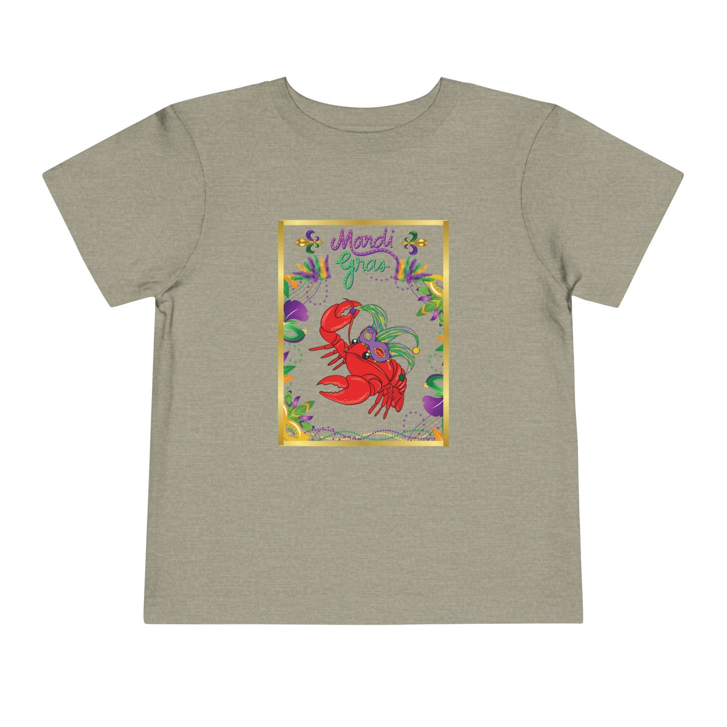 "Mardi Gras Crawfish" Toddler Short Sleeve Tee — Festive Masked Bright Red Crawfish Ready for Carnival!