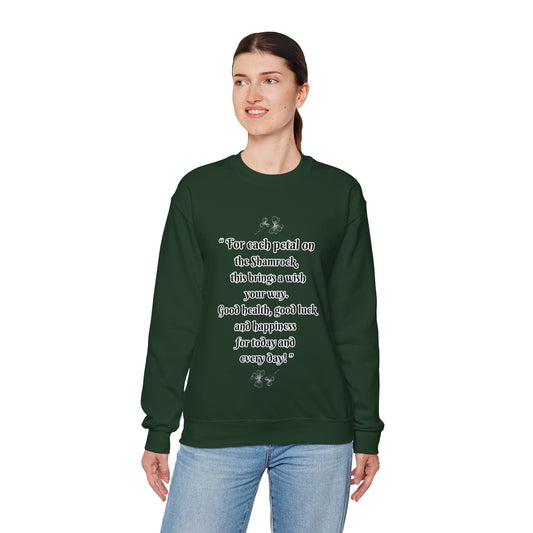 "St. Patrick's Day-Shamrock Blessing" Unisex Crewneck Pullover Sweatshirt With Front & Back Designs. Vintage Bearded Irish Gentleman & Classic Irish Blessing