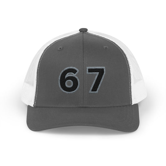 Embroidered '67' Mesh Snapback Trucker Cap — Vintage Number Baseball Hat