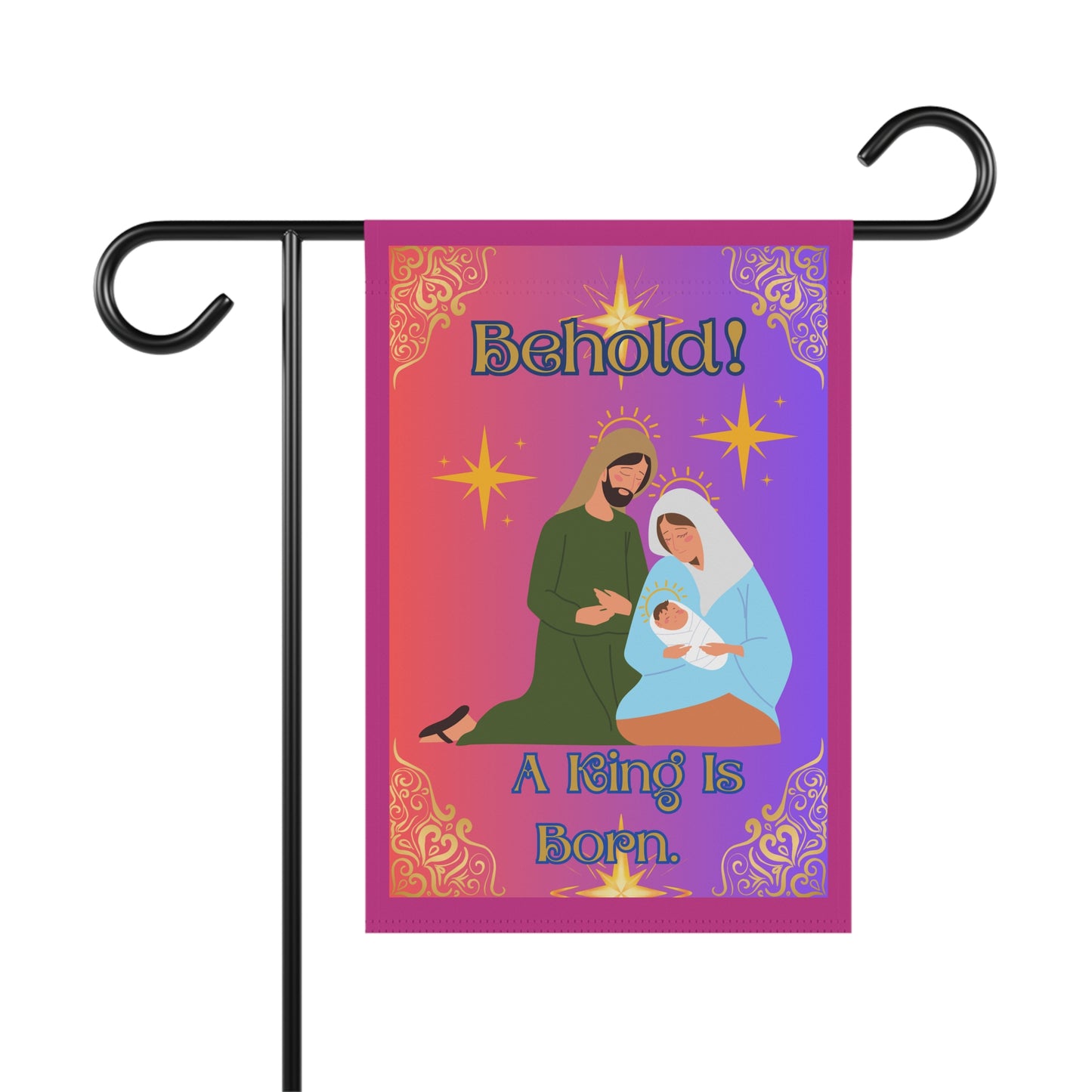 "Behold. A King Is Born!", Garden/Lawn Banner, 12 in x 18 in, Purple Ombre