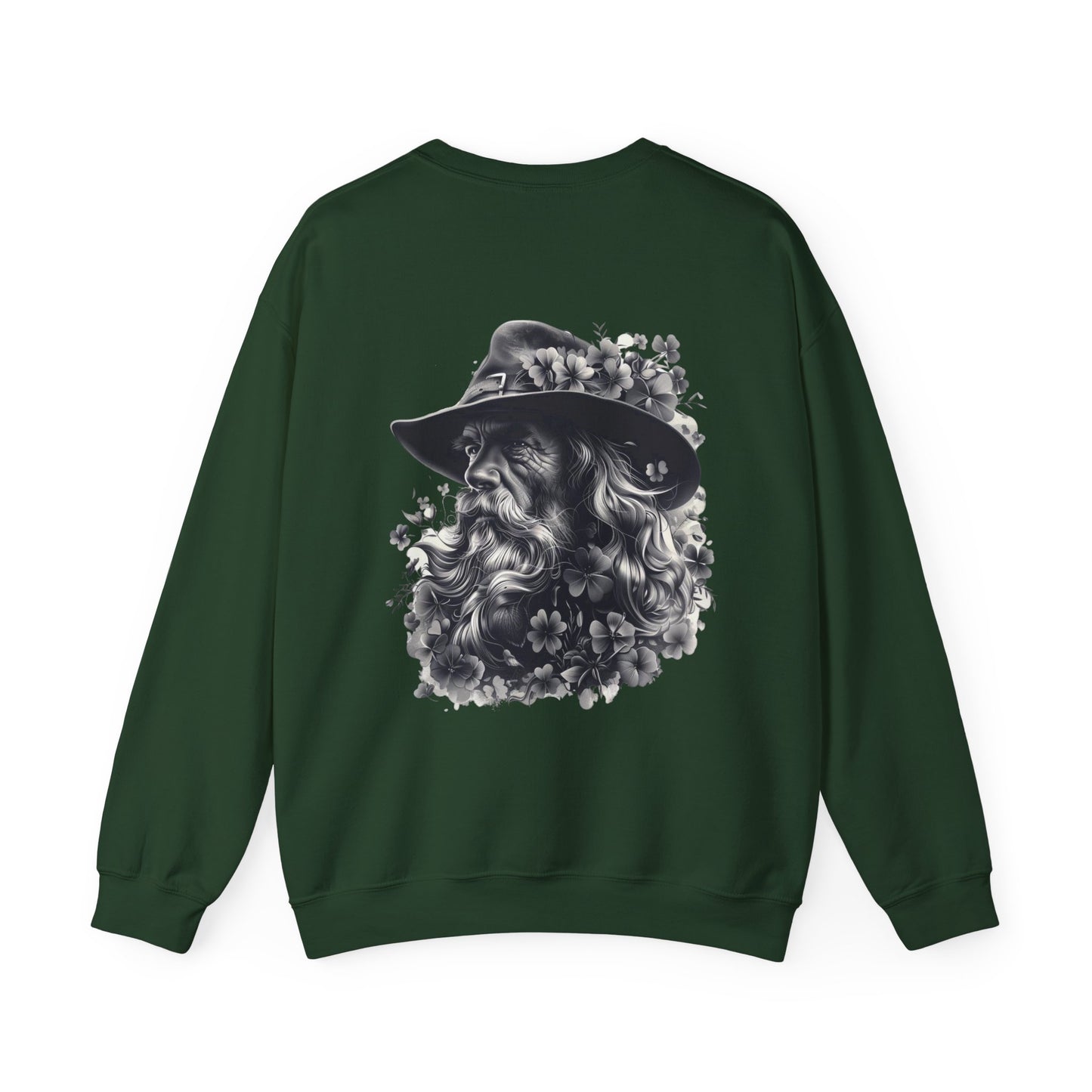 "St. Patrick's Day-Shamrock Blessing" Unisex Crewneck Pullover Sweatshirt With Front & Back Designs. Vintage Bearded Irish Gentleman & Classic Irish Blessing