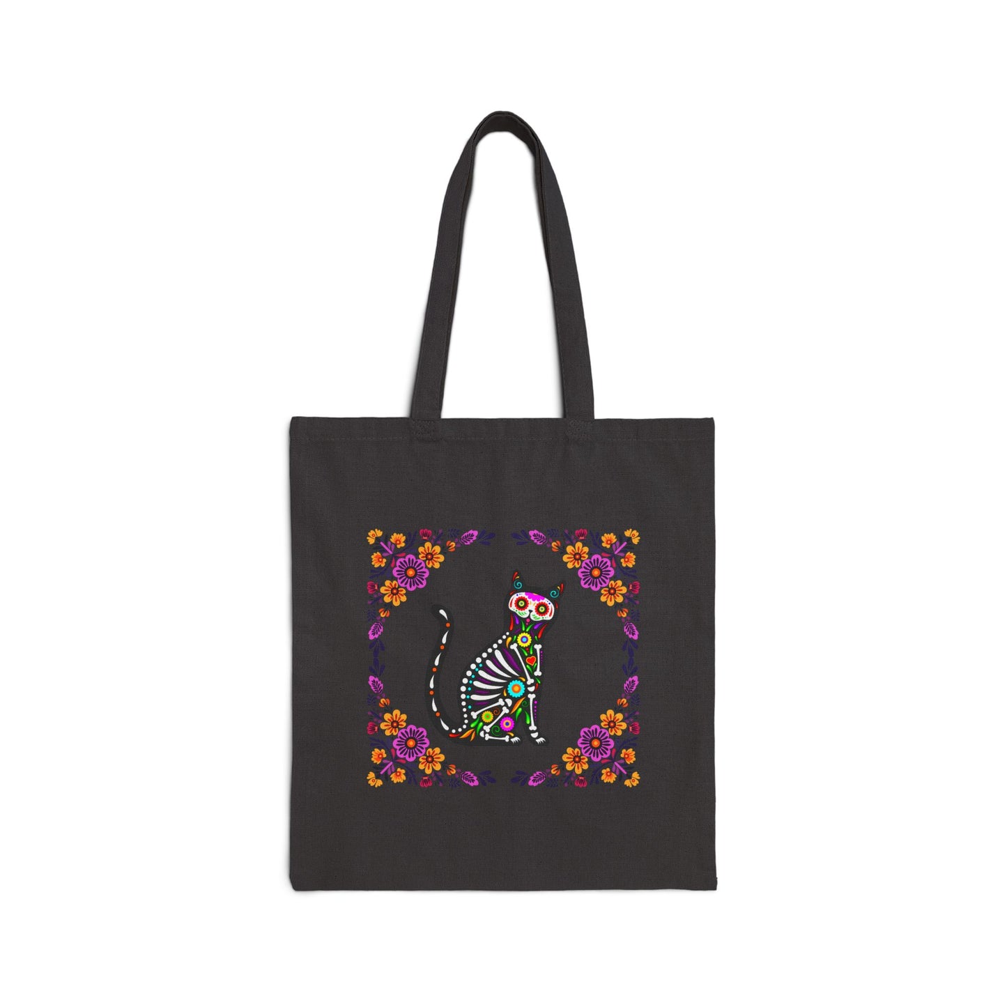 "Sugar Skull Perro Y Gato" , Dia De Los Muertos Canvas Cotton Canvas Tote Bag