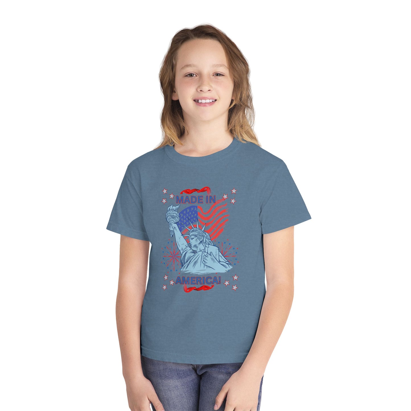 Made in America Statue of Liberty Youth Tee — Patriotic 4th of July Flag Graphic