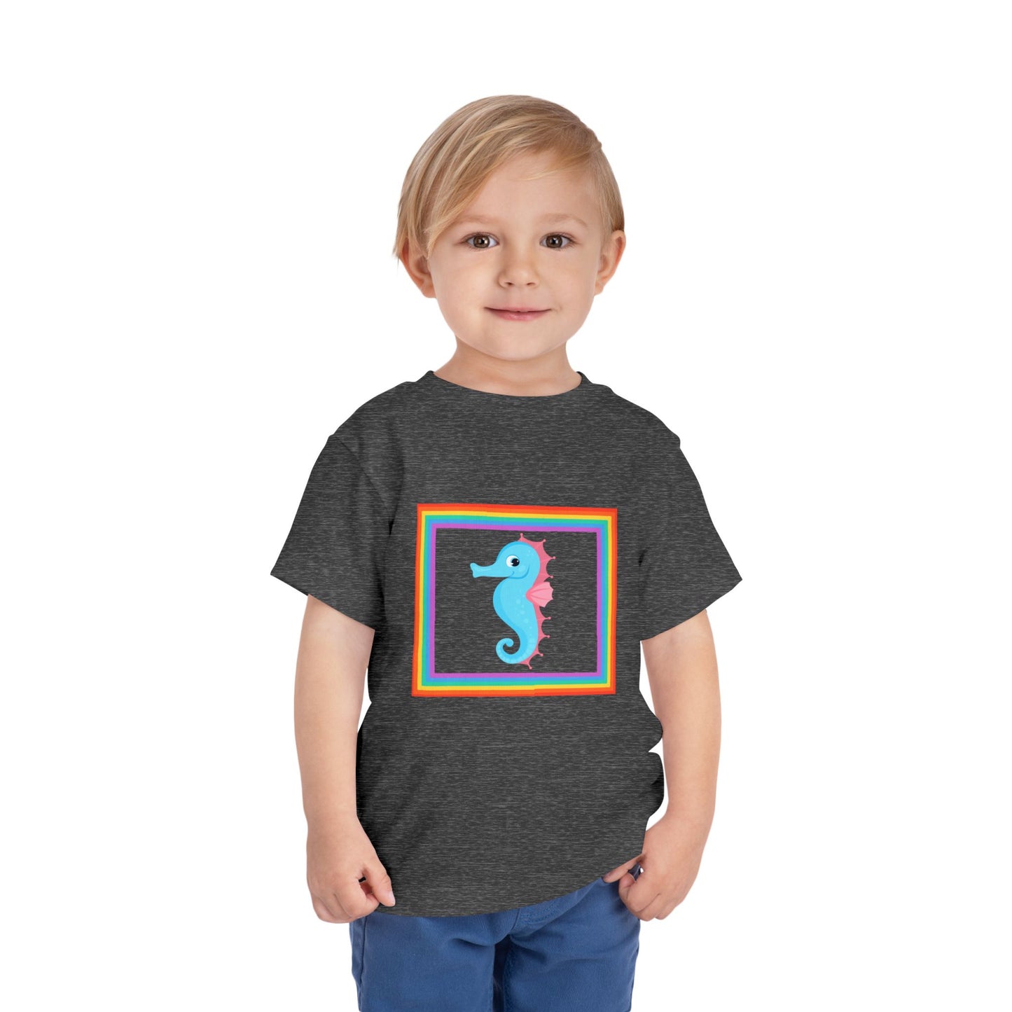 "Seahorse Toddler Tee" — Colorful Rainbow Frame Toddler T- Shirt
