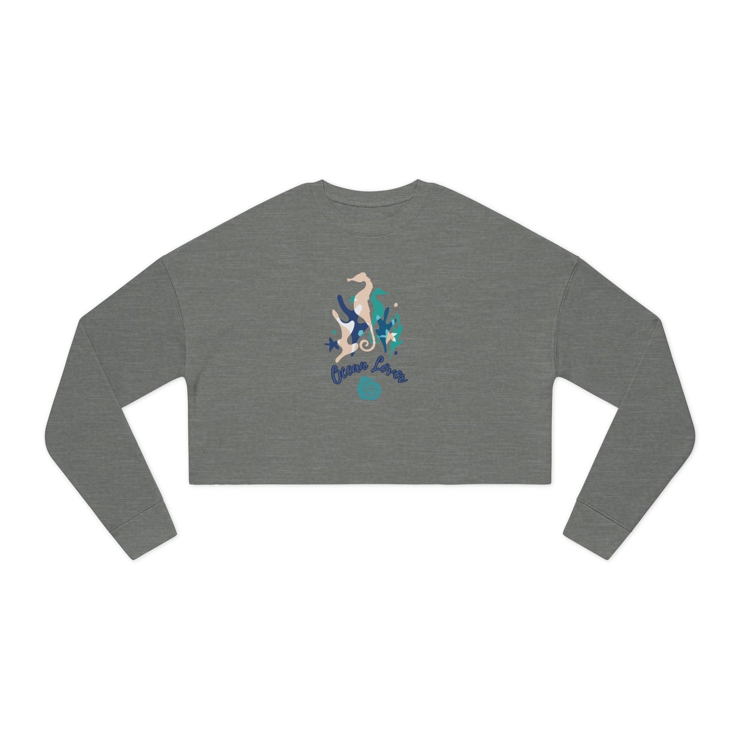 "Ocean Lover" Sea Horse & Coral Cropped Sweatshirt — Women's Beachy Crop Top