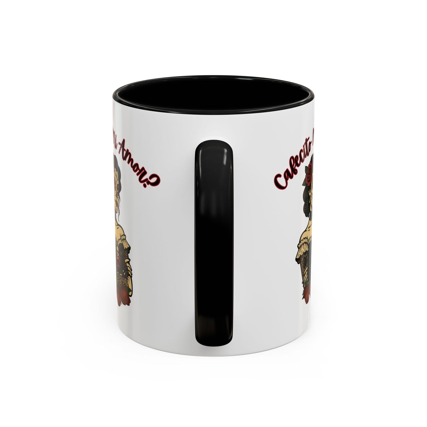 "Cafecito Mi Amor?" Sugar Skull Style , Colorful Accent, 11oz and 15oz Coffee Mug.  A great Day of the Dead  or Halloween Gift!