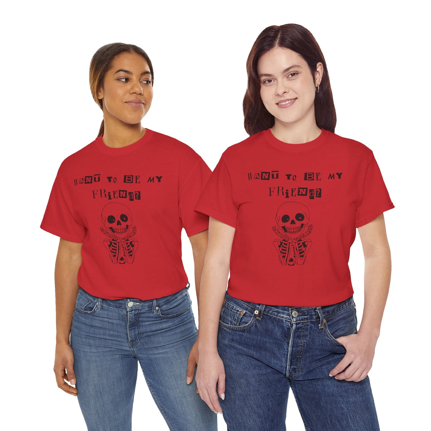 "Want To Be My Friend?" Adorable Skeleton, Unisex Tee.  A Cute Halloween Gift!