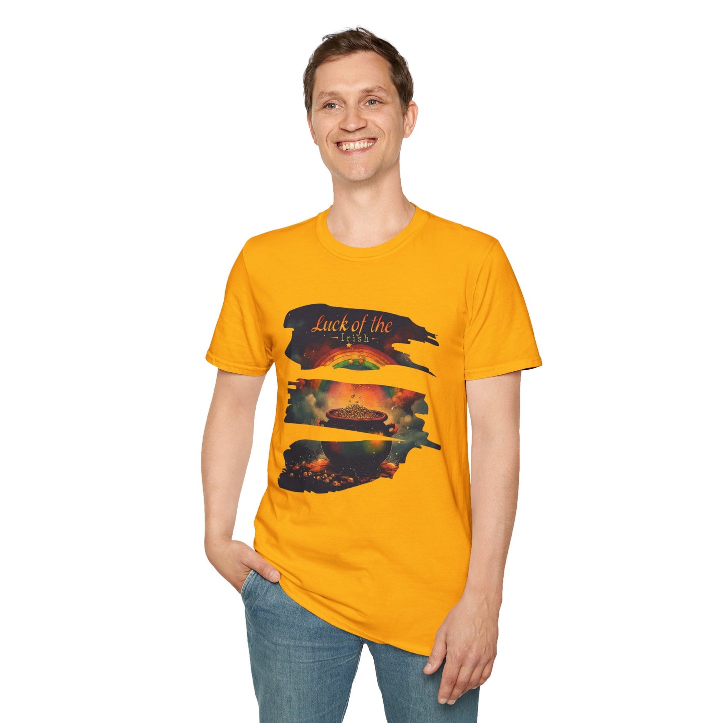 "Luck of the Irish"  Unisex Lightweight Cotton T-Shirt — Featuring An "Avant Garde" Rendition Of The Pot Of Gold At The End Of The Rainbow!