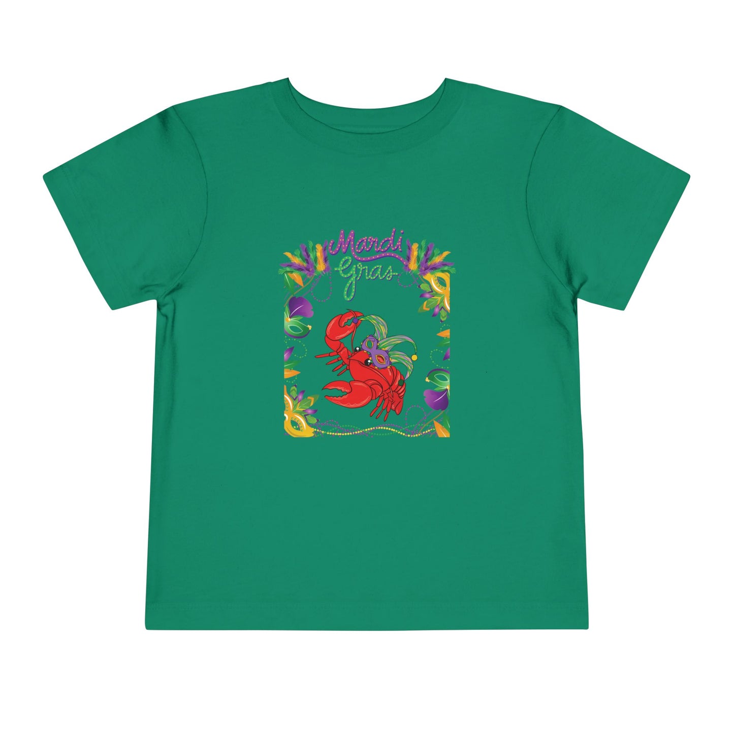 "Mardi Gras Crawfish" Toddler Short Sleeve Tee — Festive Masked Crawfish in Purple, Green & Gold!