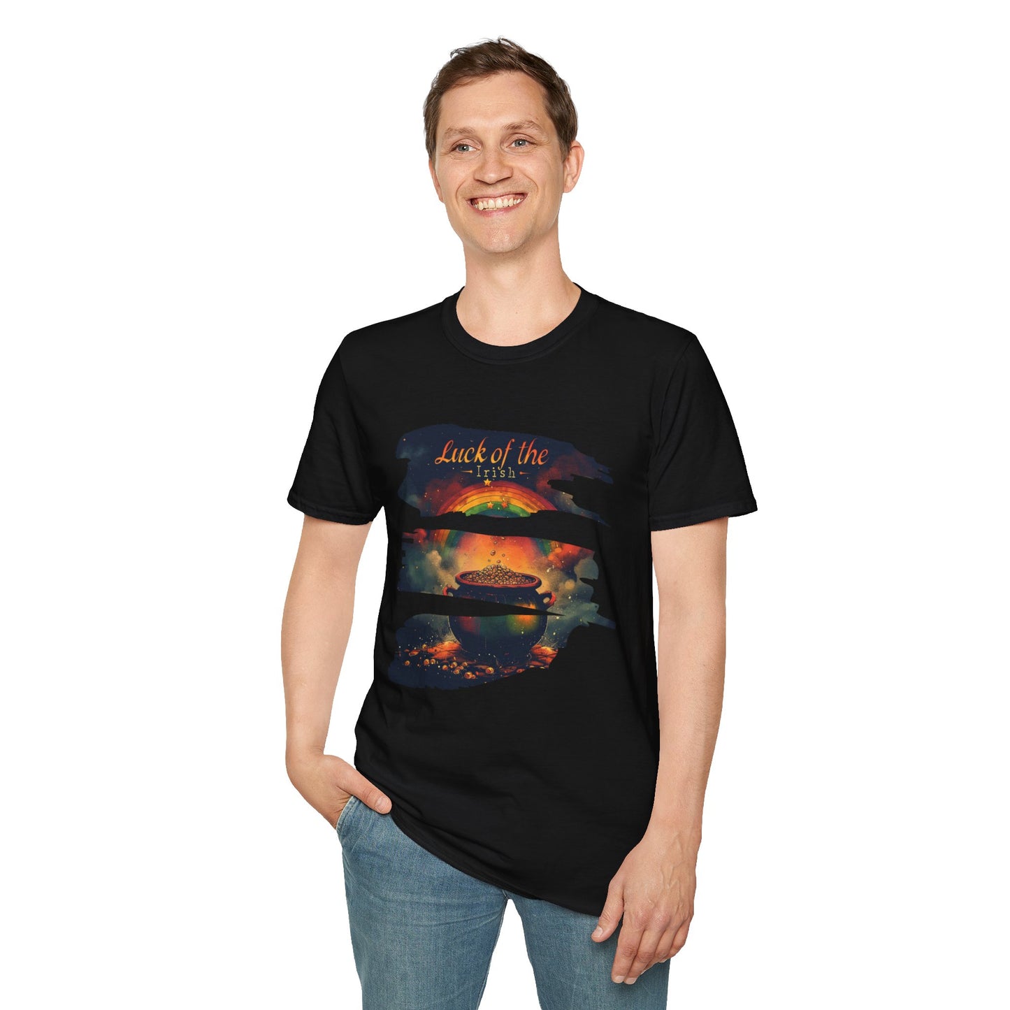 "Luck of the Irish"  Unisex Lightweight Cotton T-Shirt — Featuring An "Avant Garde" Rendition Of The Pot Of Gold At The End Of The Rainbow!