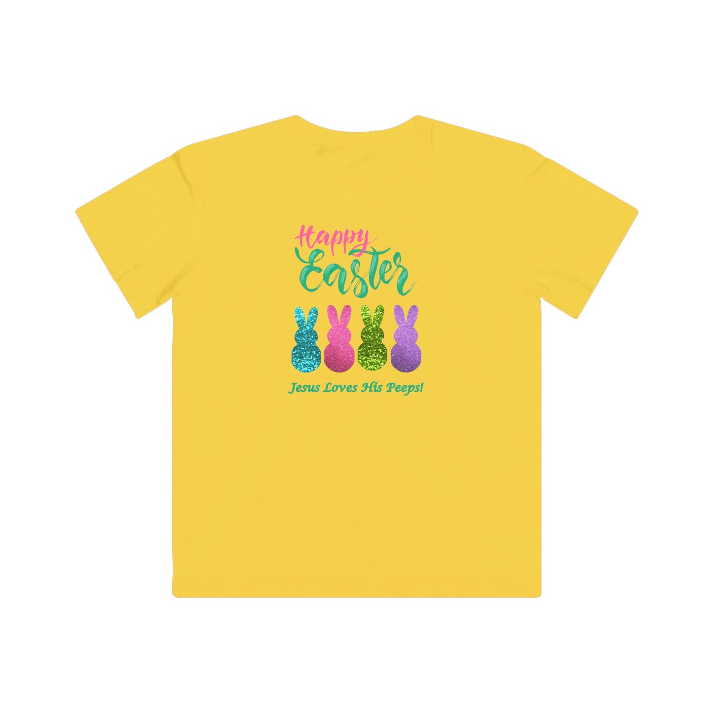 "Happy Easter" Kids Fine Jersey Tee - Glitter Bunny Design