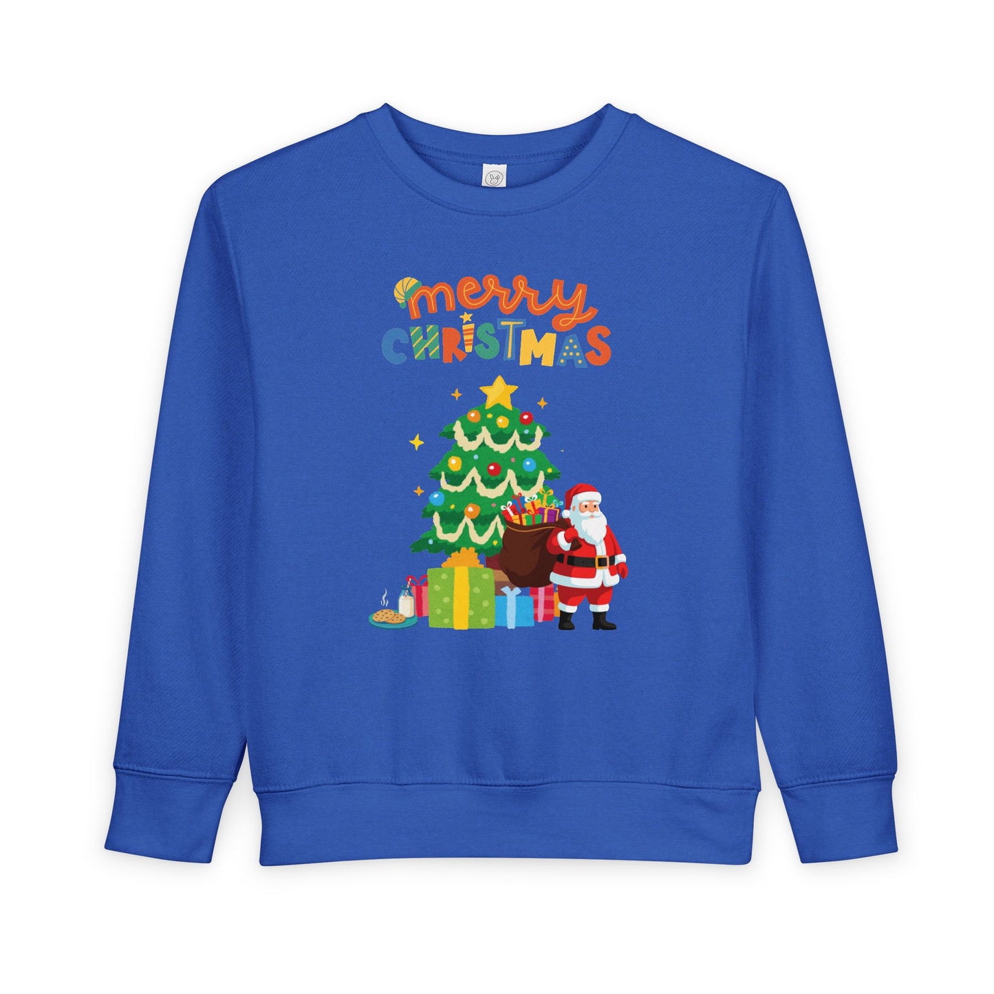 Toddler Sweatshirt — Merry Christmas Santa & Tree Personalized Kids Crewneck