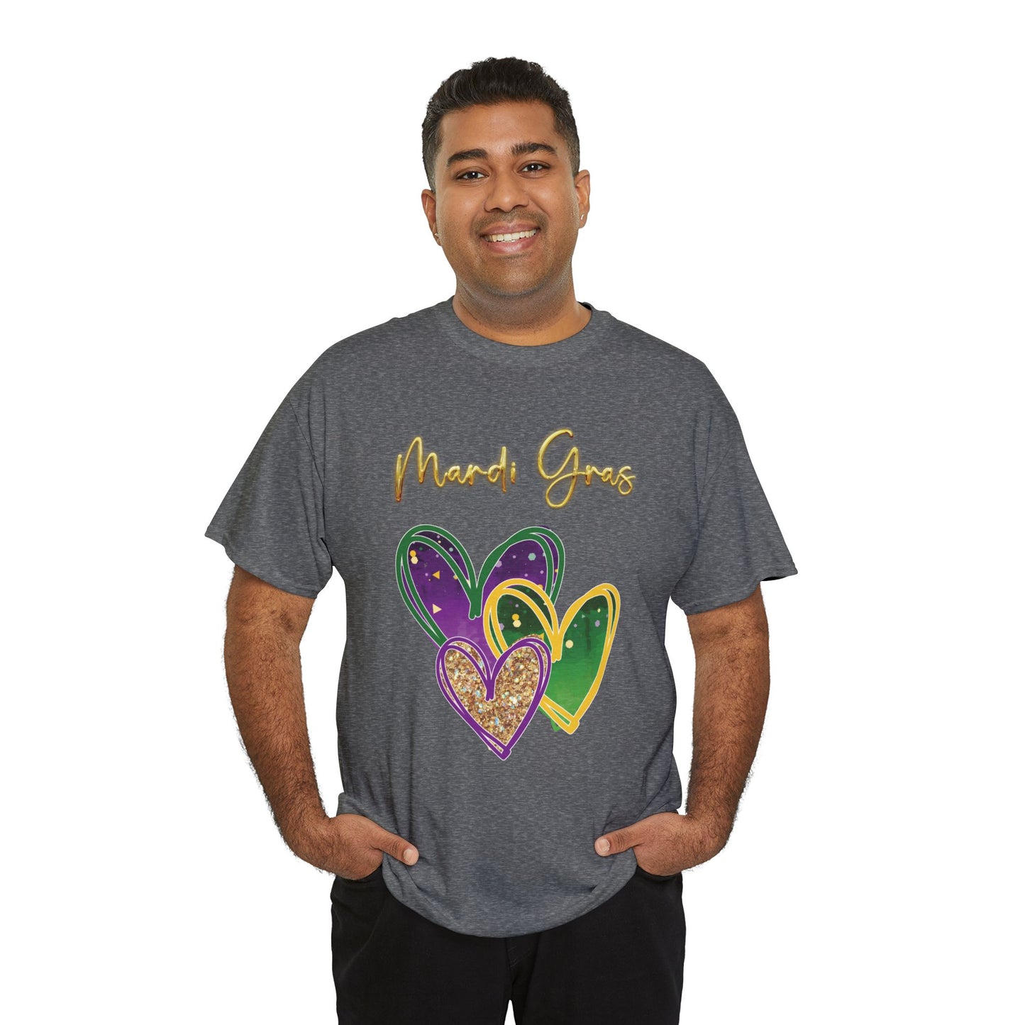 "Mardi Gras Hearts" Unisex T-Shirt.  A "Heart Felt"  Celebration Of Carnival In Purple, Green & Gold!