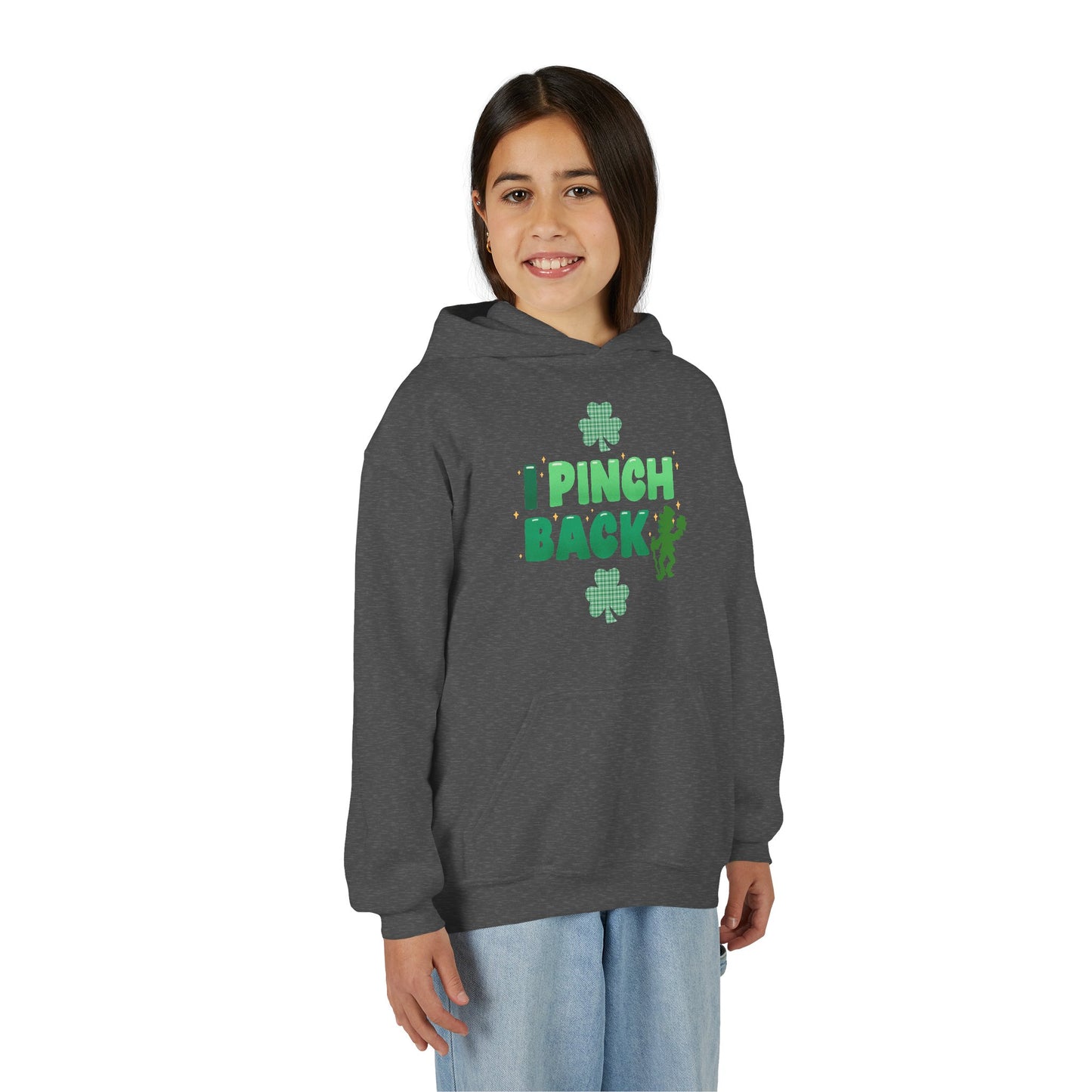Youth St. Patrick's Day Hoodie — "I Pinch Back" Shamrock (Approach With Caution-LOL)